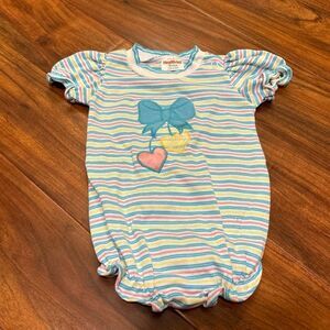 Healthtex vintage embroidery bow stripe short sleeve onesie romper